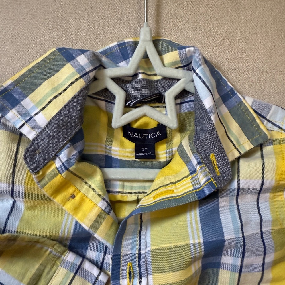 Nautica Men's Yellow and Blue Plaid Shirt
